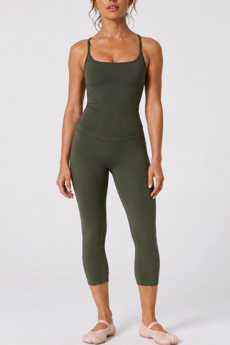 Women's Adjustable Thin Strap Tank Top And Capri Yoga Set