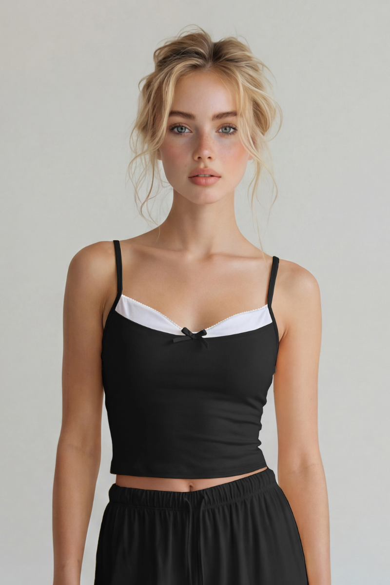 Women's Fake Two-Piece Cami Tank Top With Built-In Pads