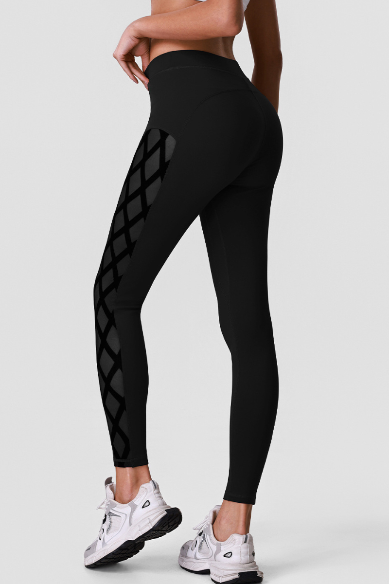 Women's Athletic High-Waisted Leggings with Side Mesh Panels