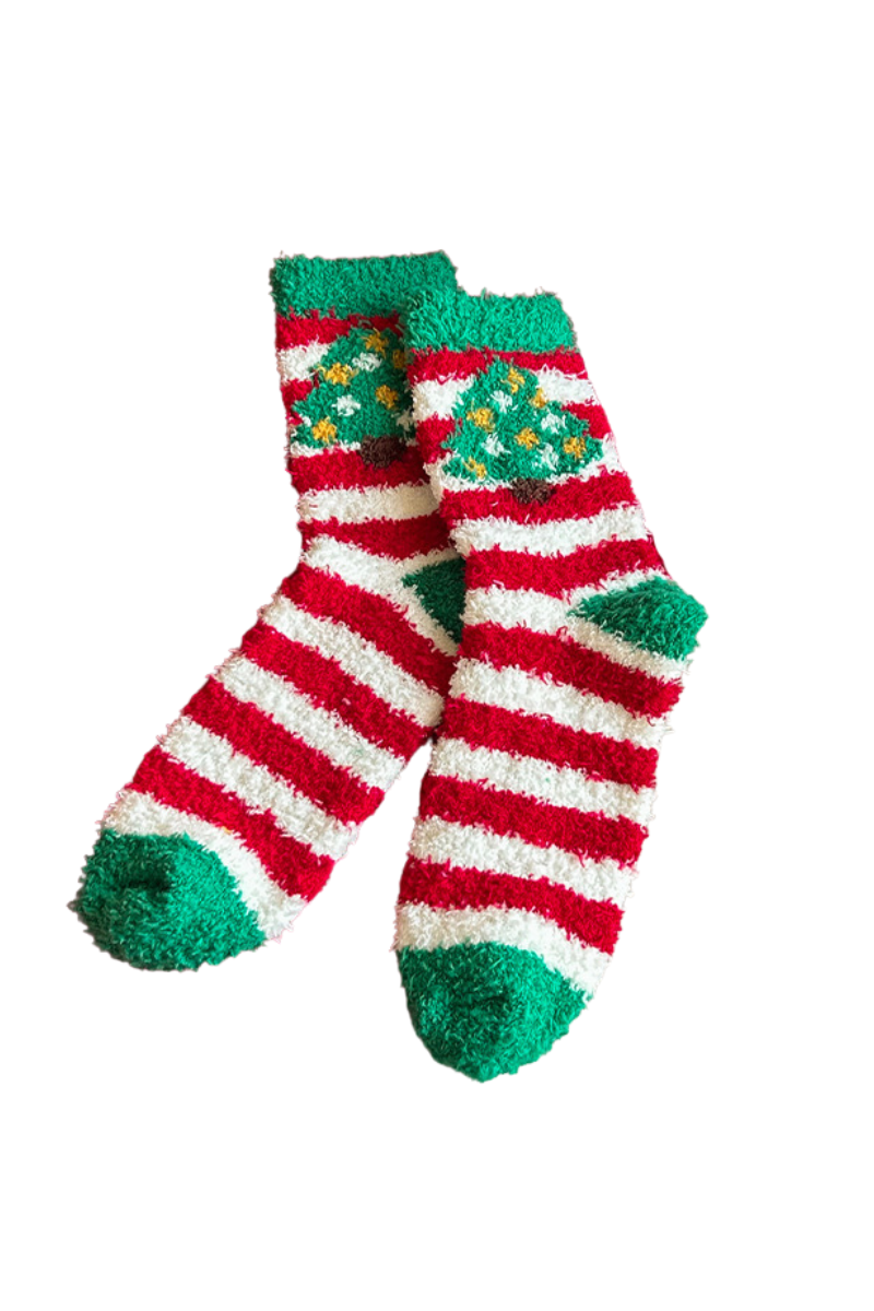 Women's Christmas Printed Fuzzy Plush Mid‑Calf Socks