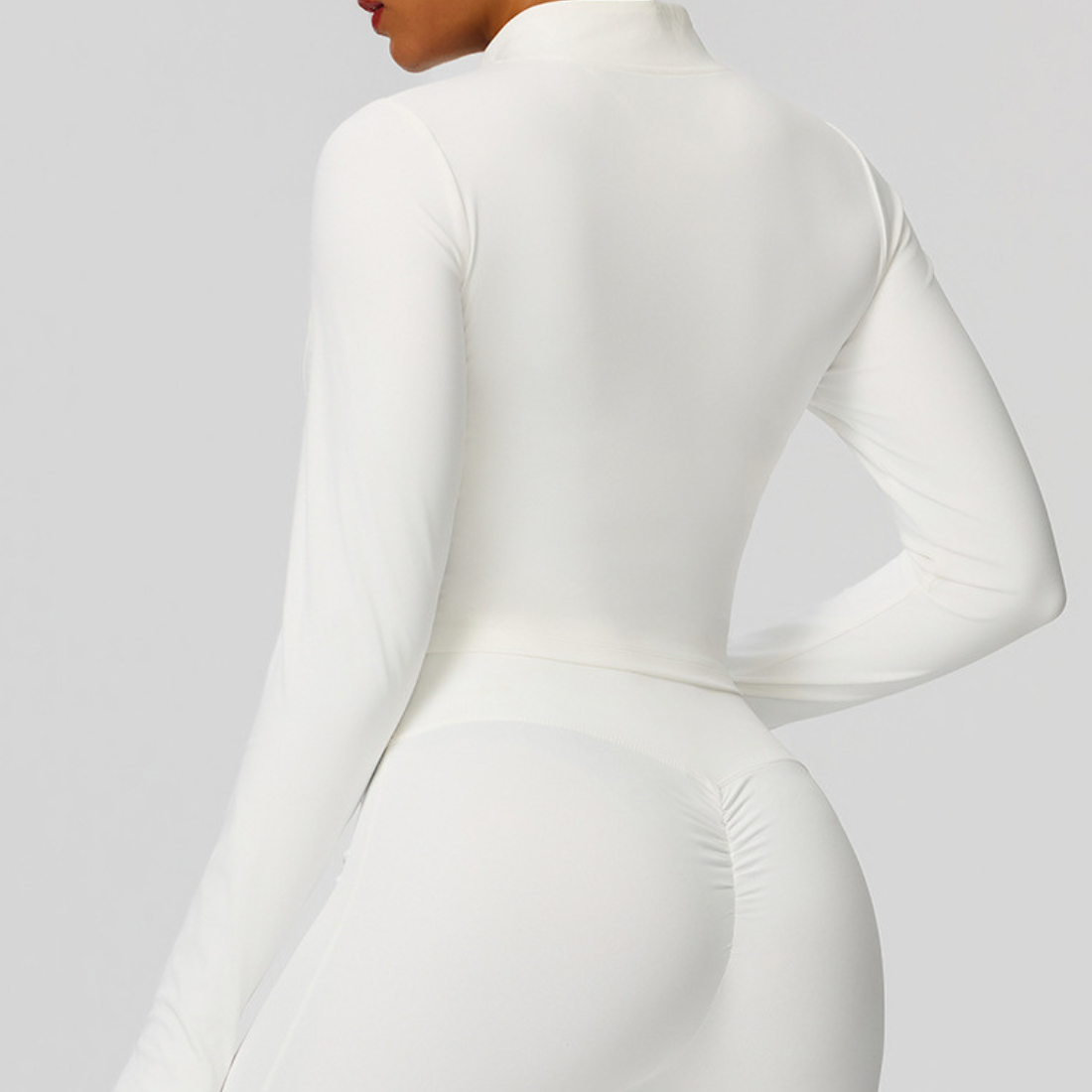 Women's Mock Neck Zipper Cropped Finger Cuffs Sports Jacket