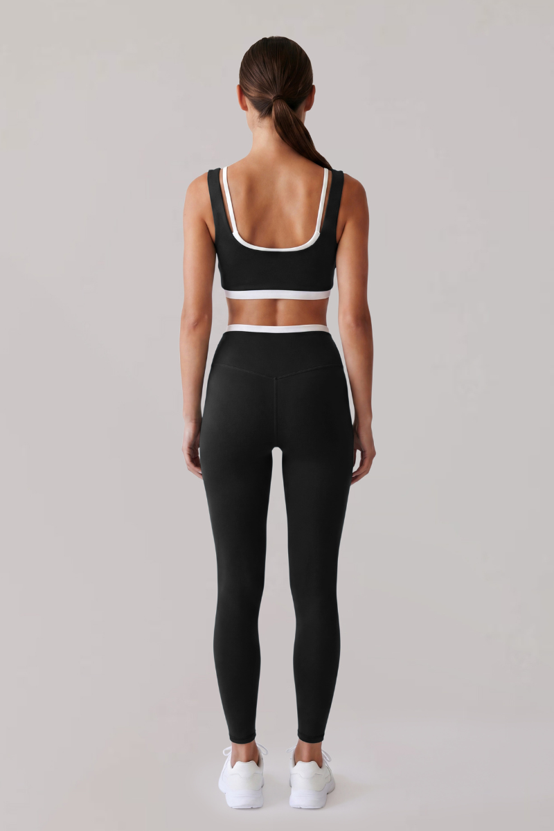 Women's Faux Two-Piece Color Block Bra And Leggings Yoga Set