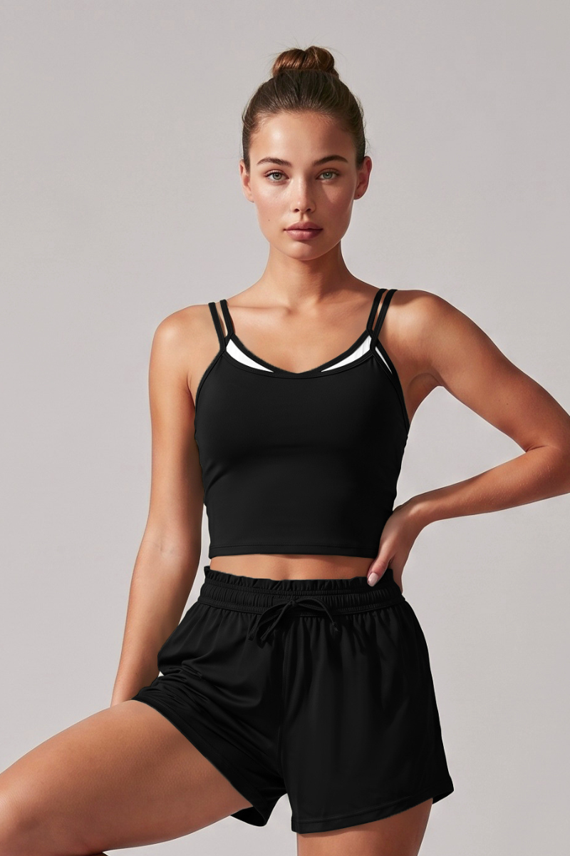 Women's Double-Strap Straps Faux Two-Piece Sports Tank Top