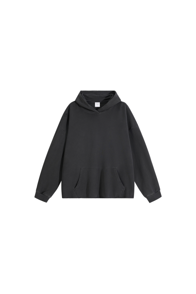 Men's Fall Winter 100% Cotton Washed Frayed Hem Hoodie