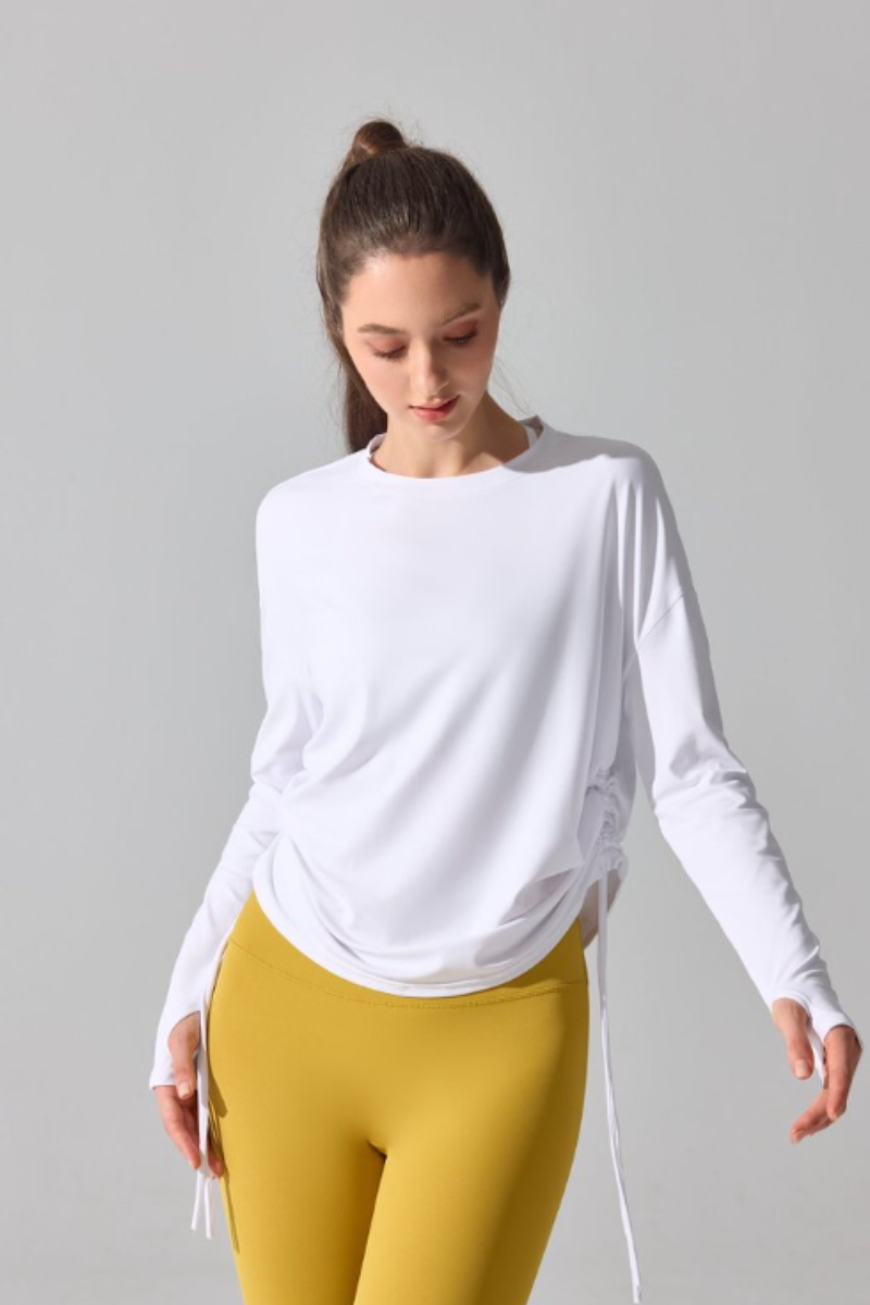 Women's Double Side Drawstring Thumb Hole Long Cover-Up