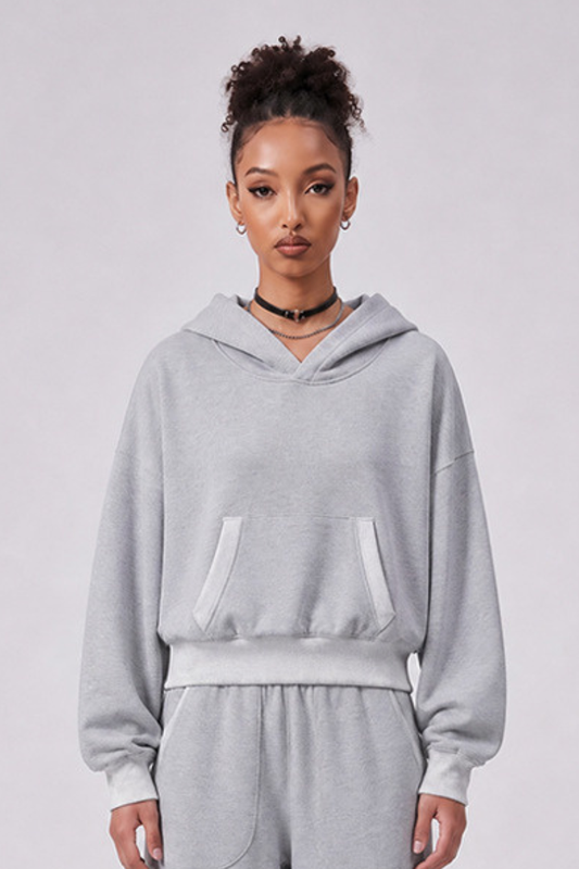 Women's Fall 100% Cotton Contrast-Stitch Boxy Cropped Hoodie