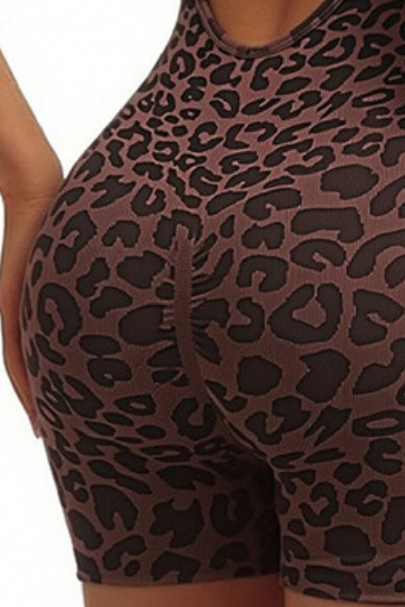 Women's Leopard Cross Back One-Piece Workout Jumpsuits