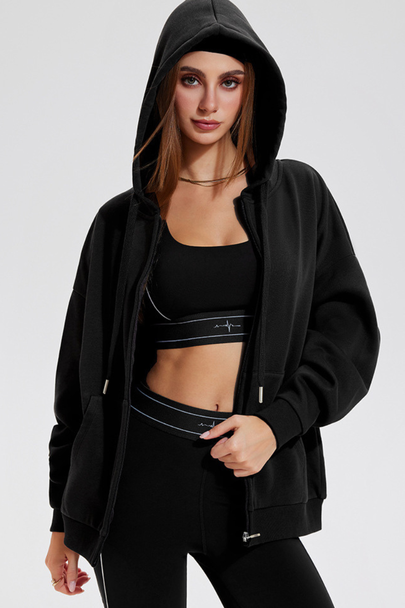 Insulated, hooded fitness jacket