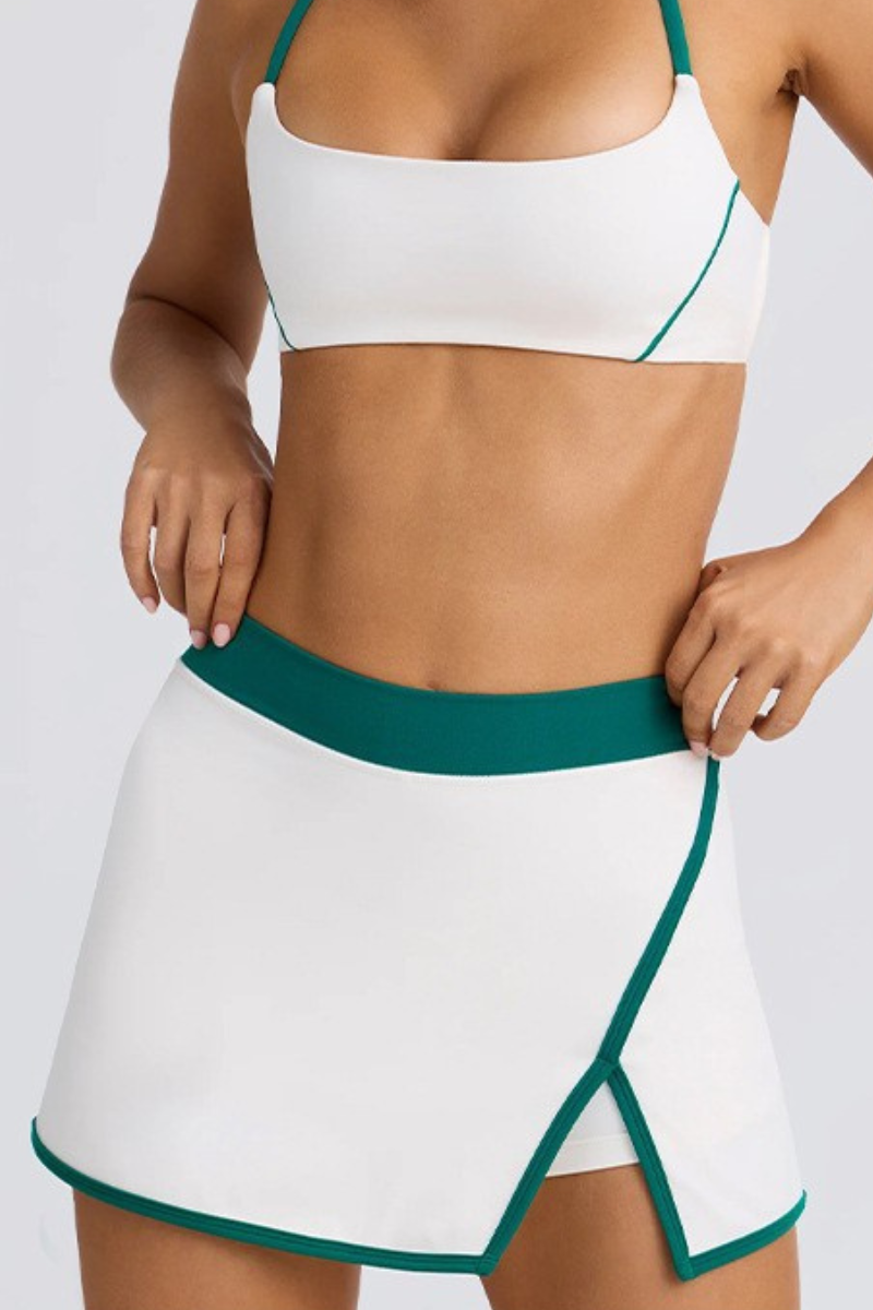 Women's Halter T-Back Bra&High-Waist Split Skort 2-Piece Set