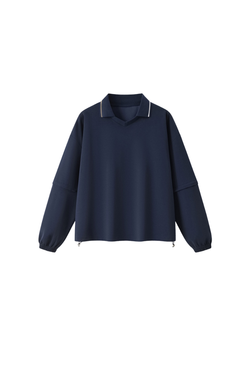 Women's Fall V-Neck Polo Collar Detachable-Sleeve Sweatshirt