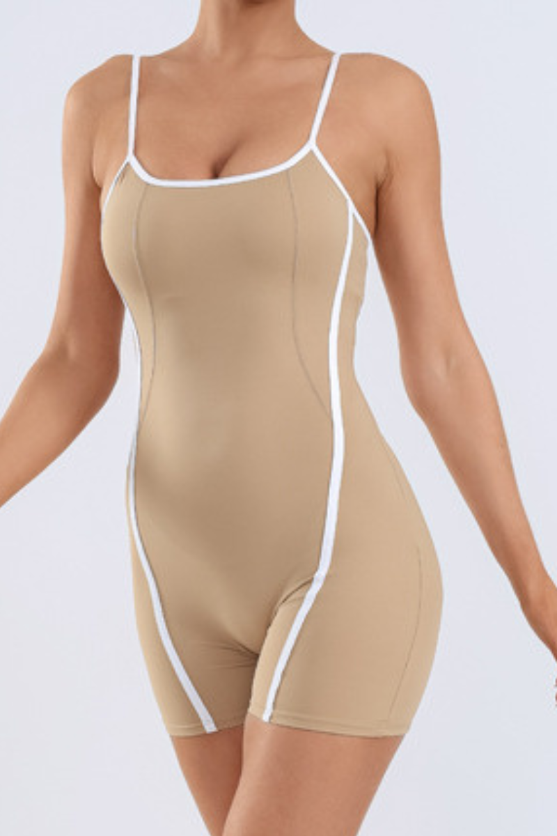 Women's Adjustable Thin Strap Contrast Stripe Padded Romper