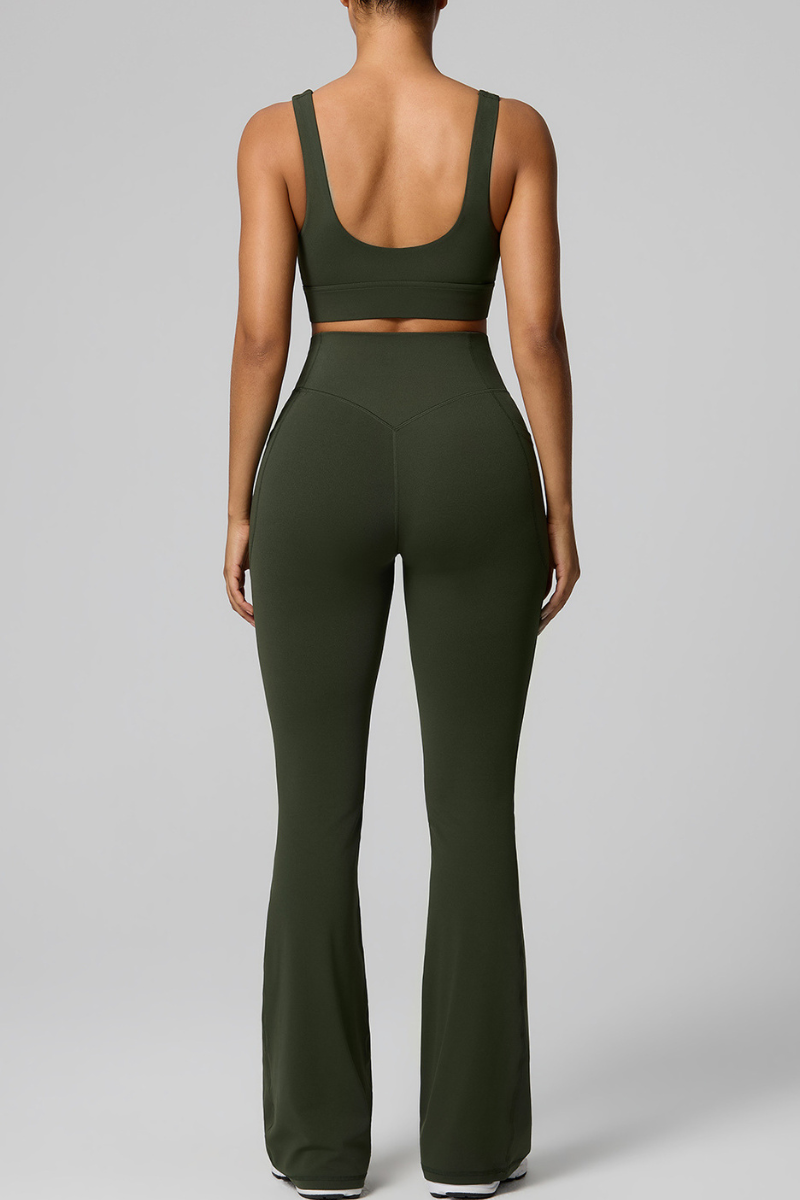 Women's Double Strap Twist Back Cami & Flare Yoga Pants Set
