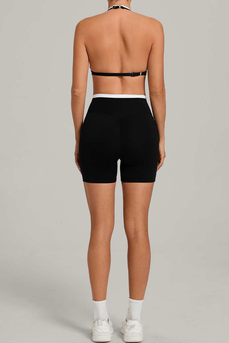 Women's Color Block Set:Halter Bra & V Waist Pocket Shorts