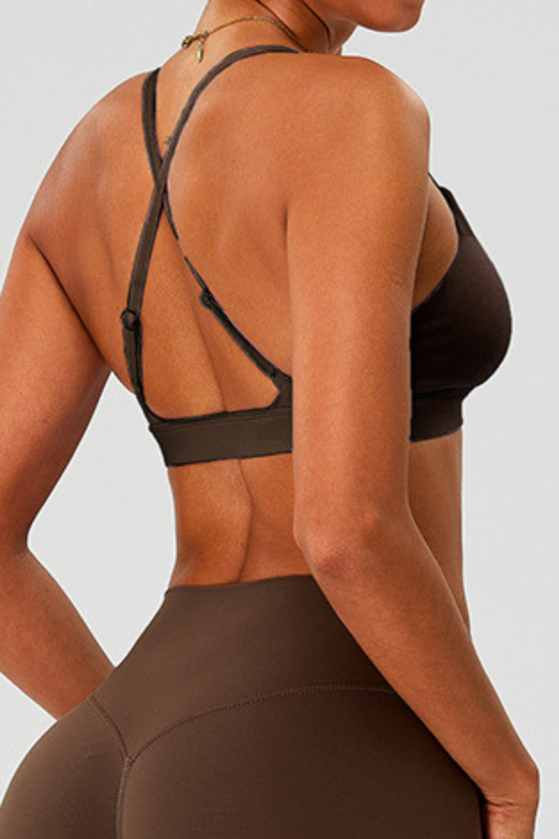 Women's Crisscross Back V-Neck Triangle Cup Bare Feel Sports Bra