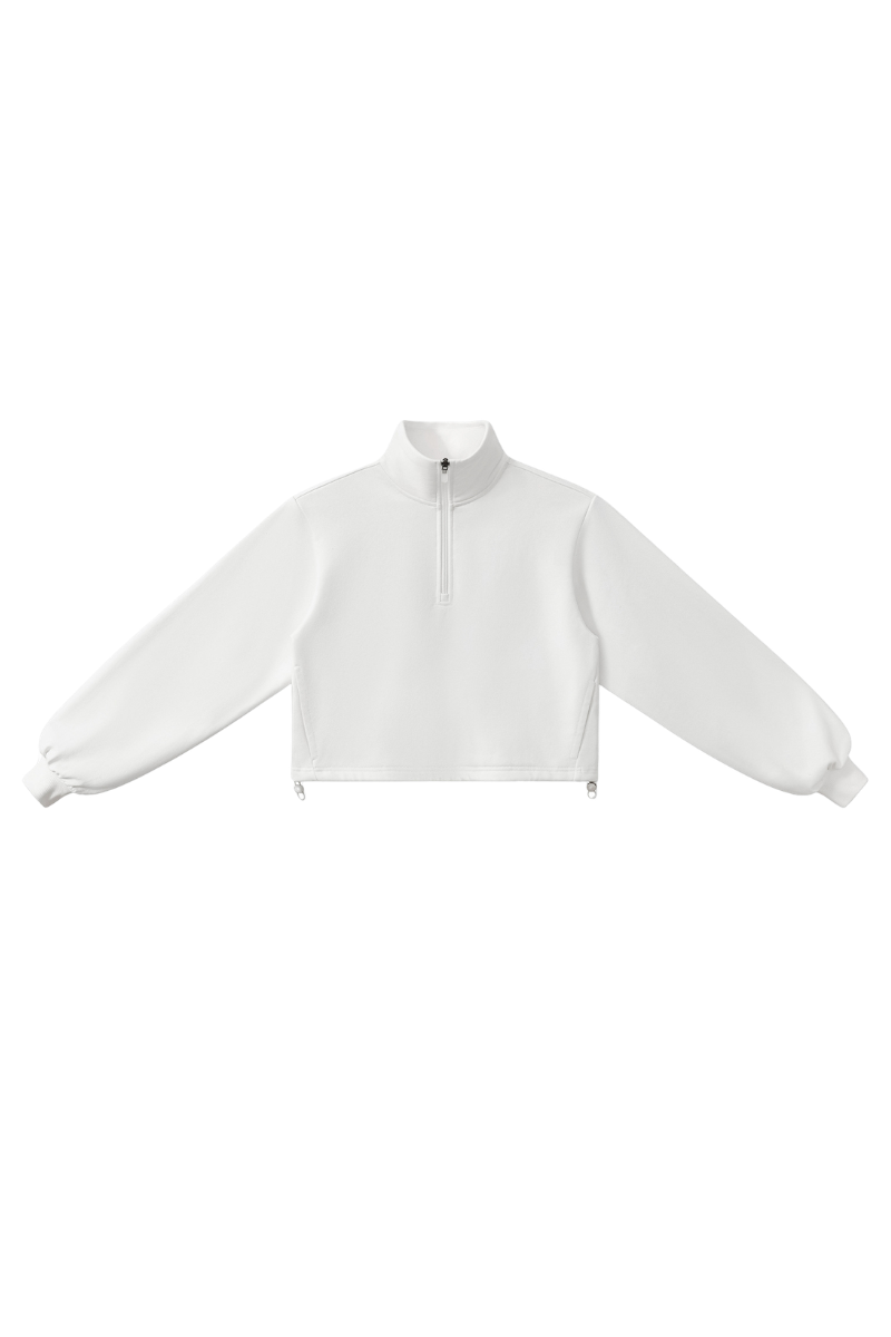 Women's Half Zip Stand Collar Cropped Drawstring Sweatshirt