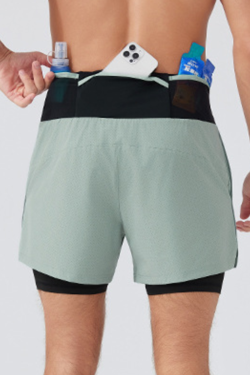 Men's Double Layer 2-in-1 Shorts with Waist Storage Pockets