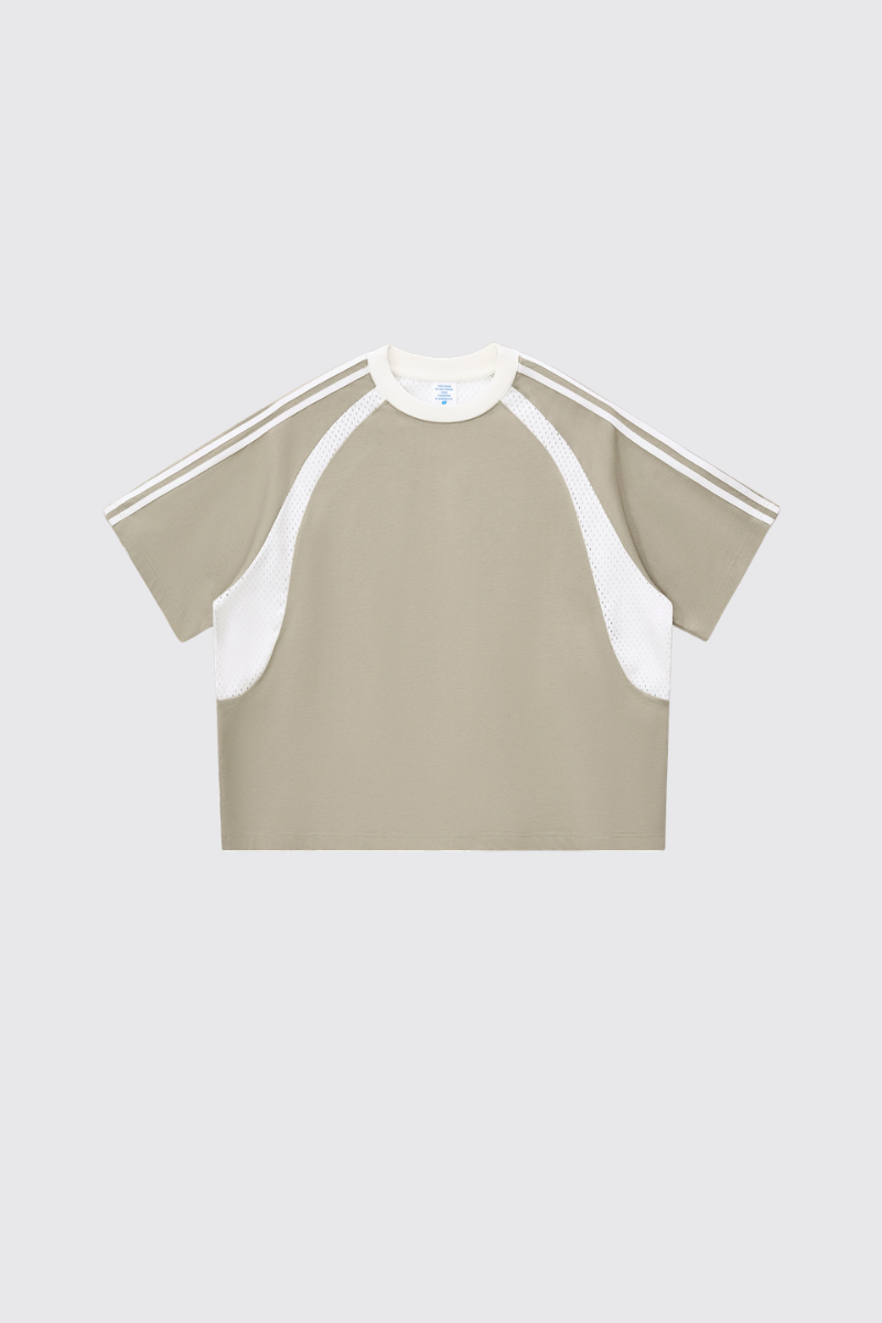 Women's 260g Cotton Mesh Stripe Patch Tee