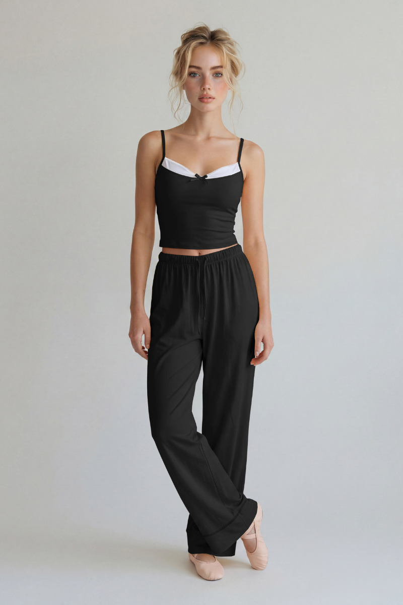 Women's Faux Two-Piece Strap Tank Top And Wide-Leg Pants Set