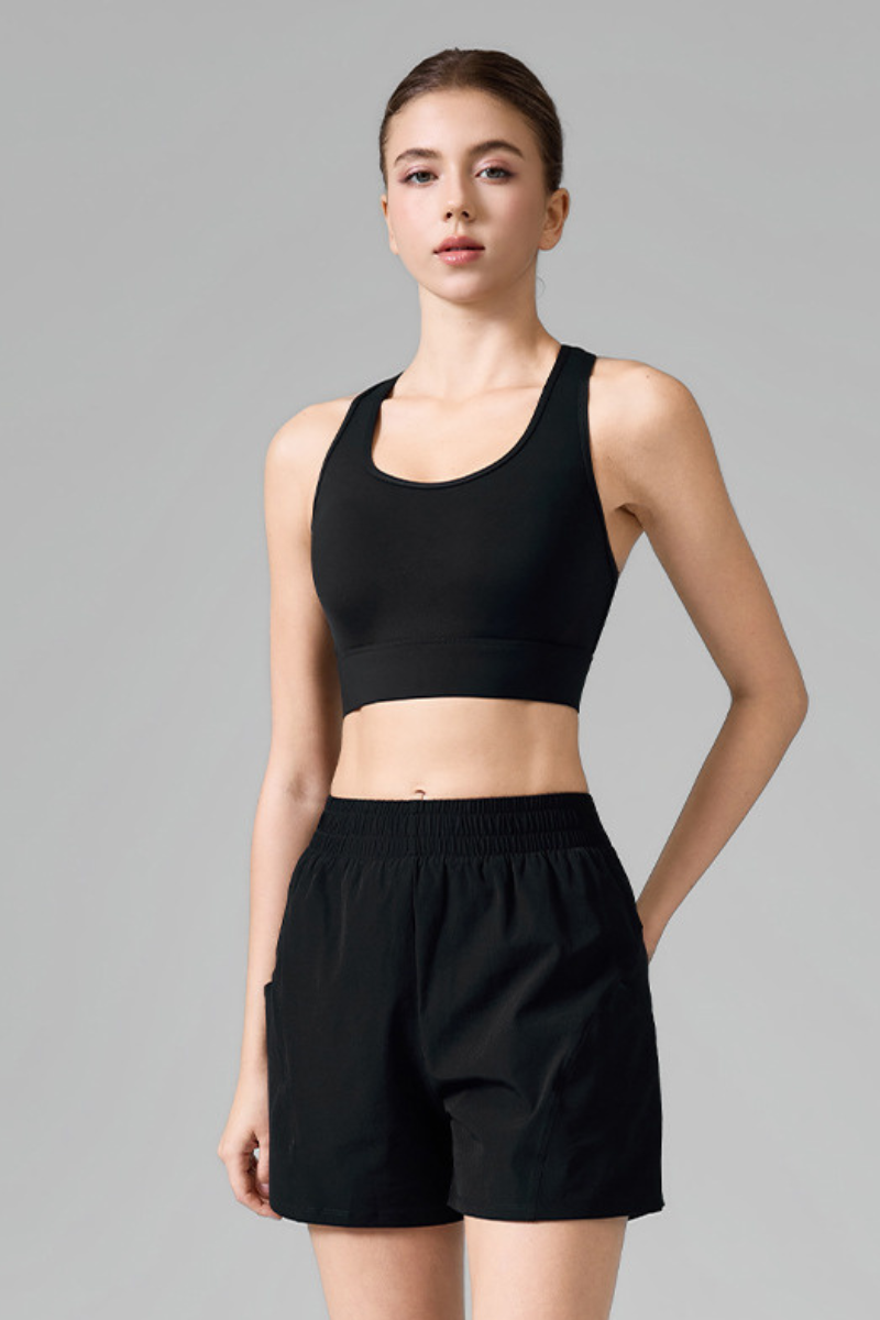 Women's Mesh Panel Racerback Bra And Shorts Two Piece Sets