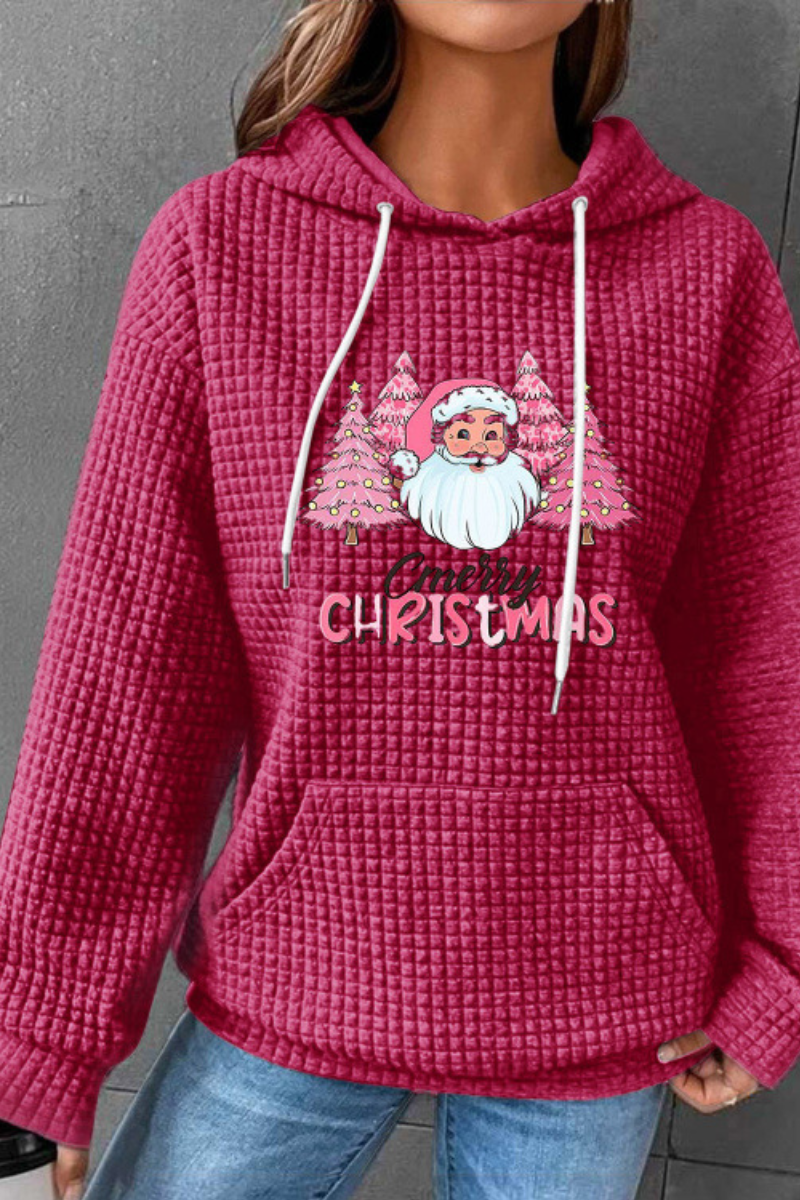 Women's Fall/Winter Christmas Print Waffle Knit Hoodie