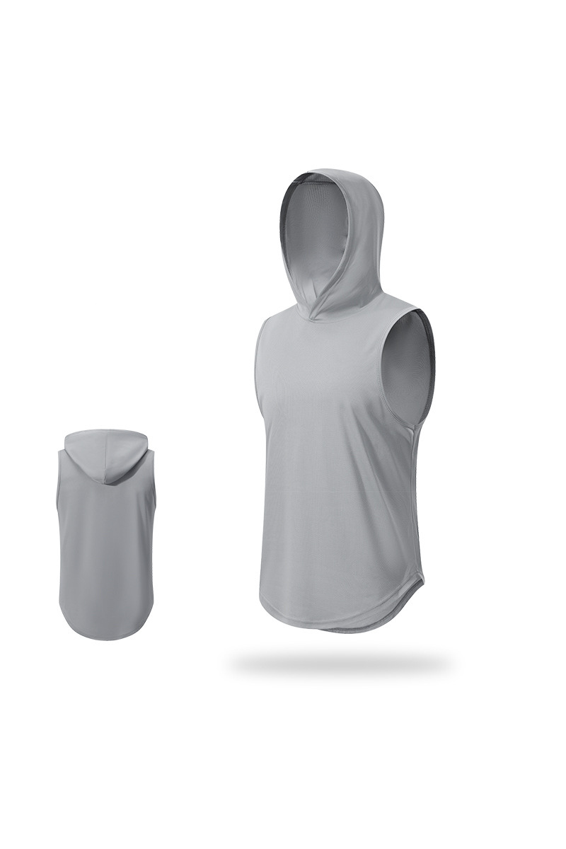 Men's Hooded Curved Hem Mesh Quick Dry Athletic Tank Top