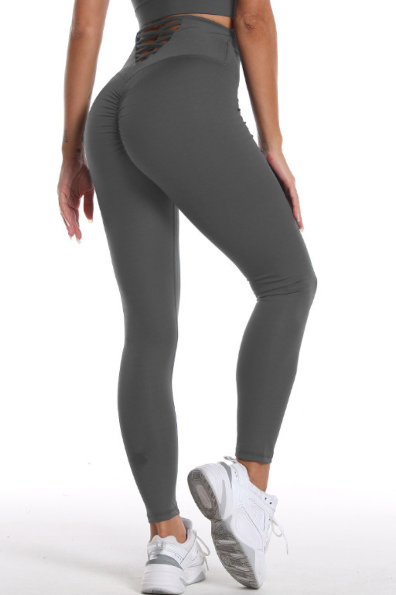 Women's Crisscross Back Pleated Buttocks Lift Yoga Leggings