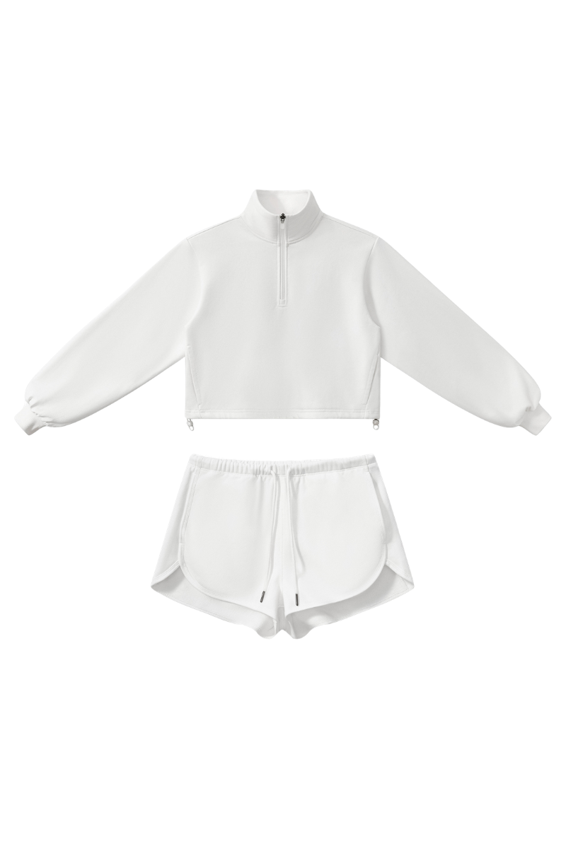 Women's Fall Half Zip Stand Collar Sweatshirts And Drawstring Shorts