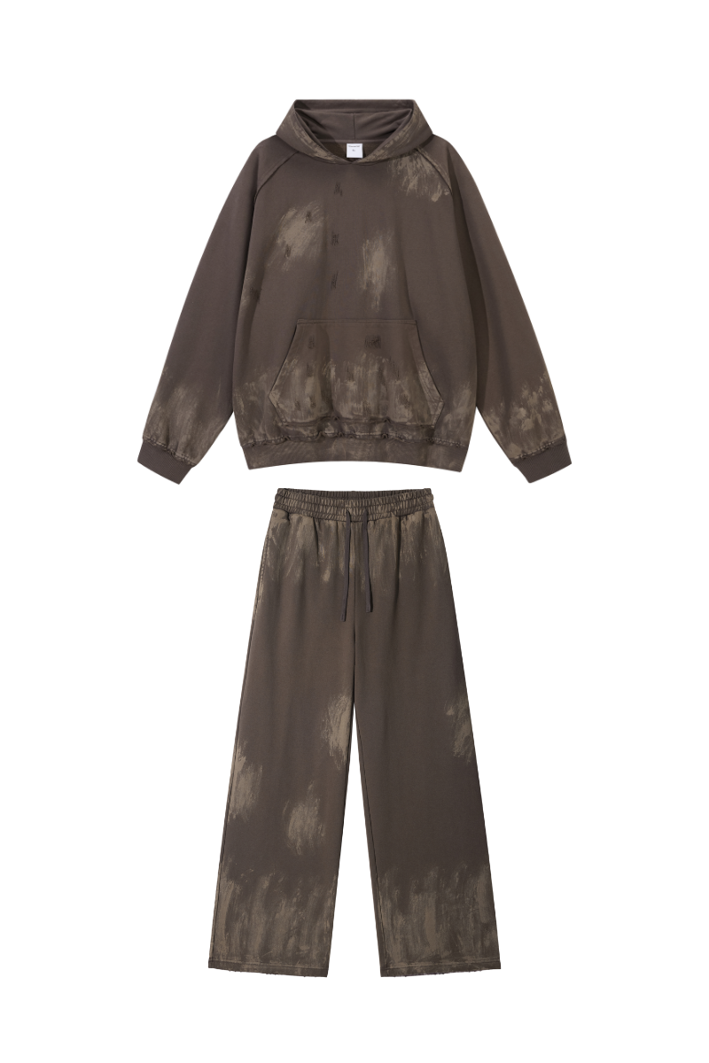 Men's Vintage Fall Set: Washed Hoodie & Wide-Leg Sweatpants