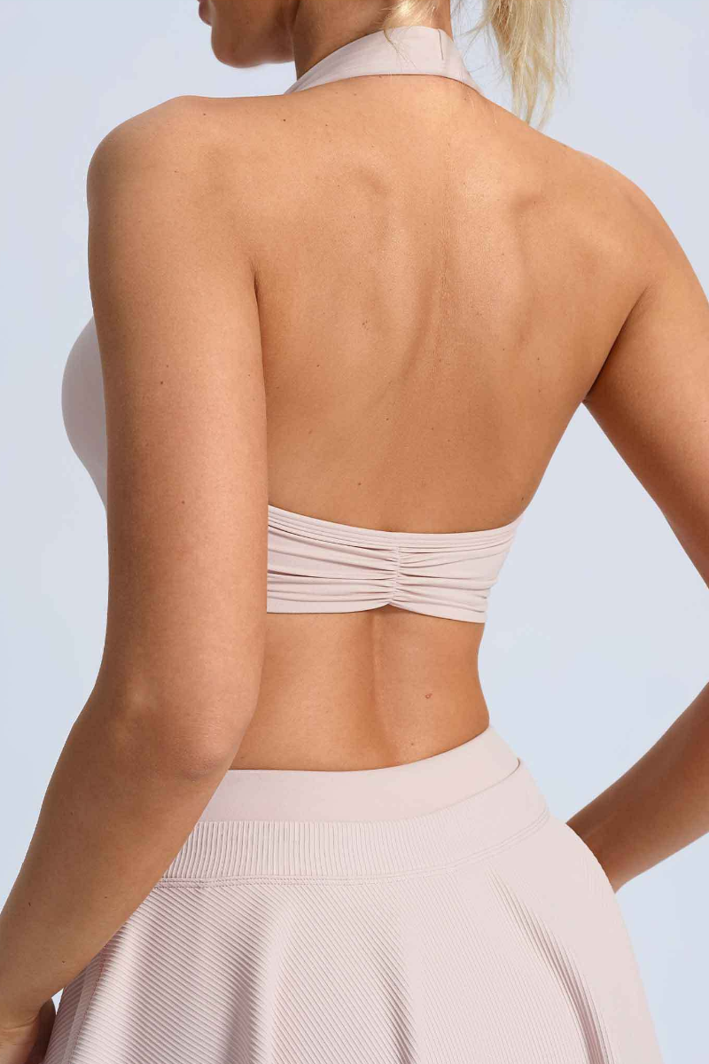Women's Halter Ruched Padded Naked Feel Sports Bra