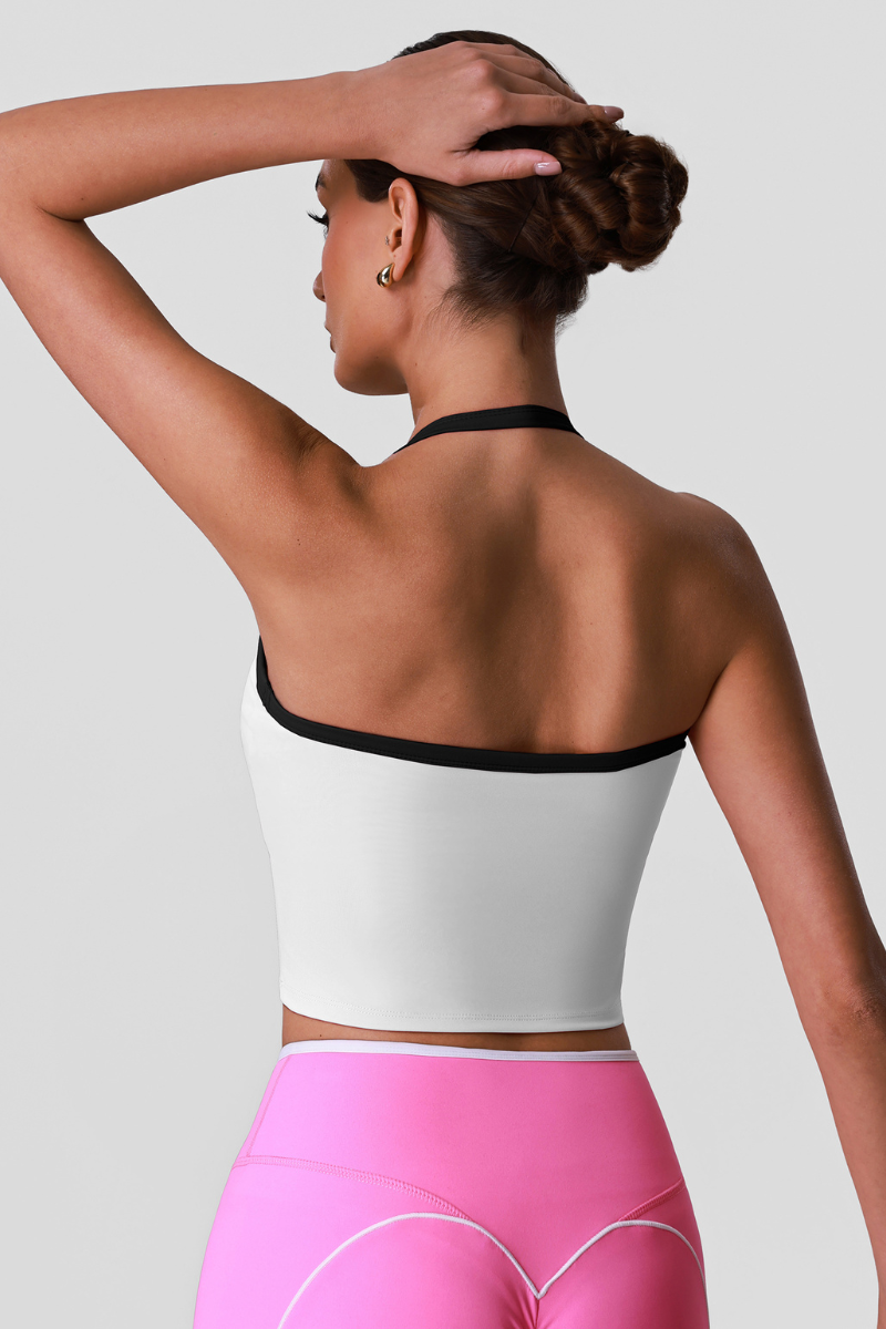 Women's Athletic Color-Block Halter Neck Crpped Tank Top