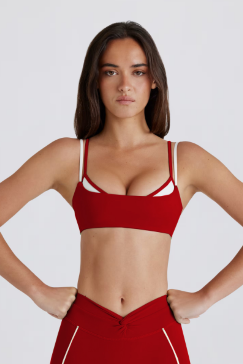 Women's Color-Block Double Thin Strap Twist Back Yoga Bra