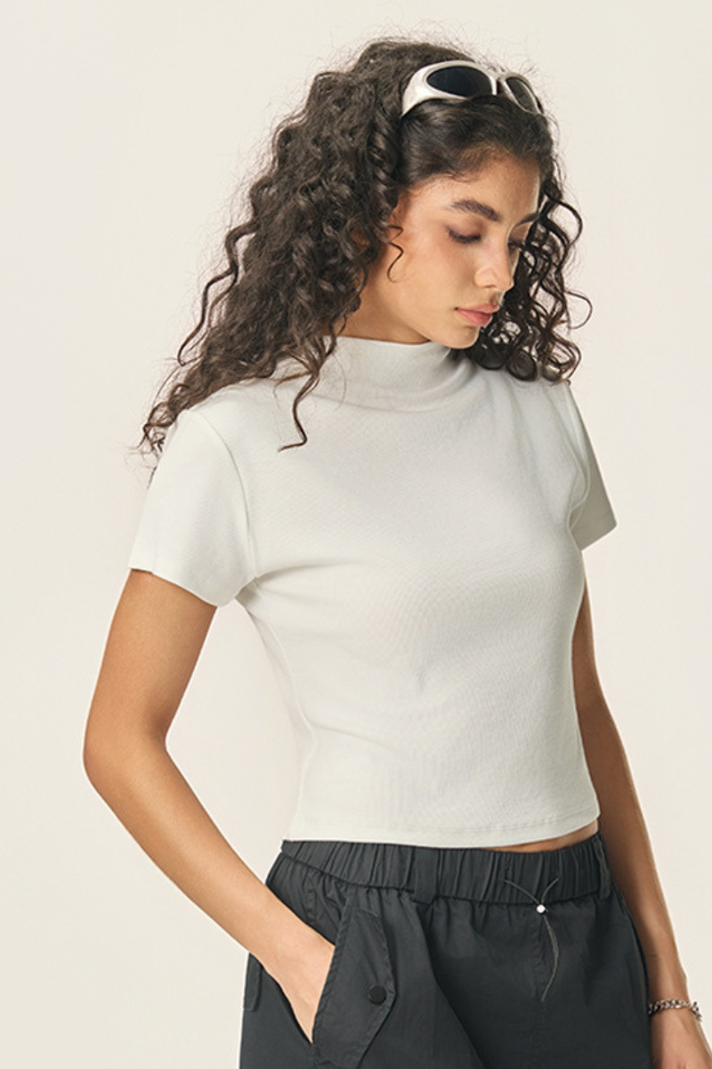 Women's 260g Mock Neck Soft Stretch Multicolor Slim Tee