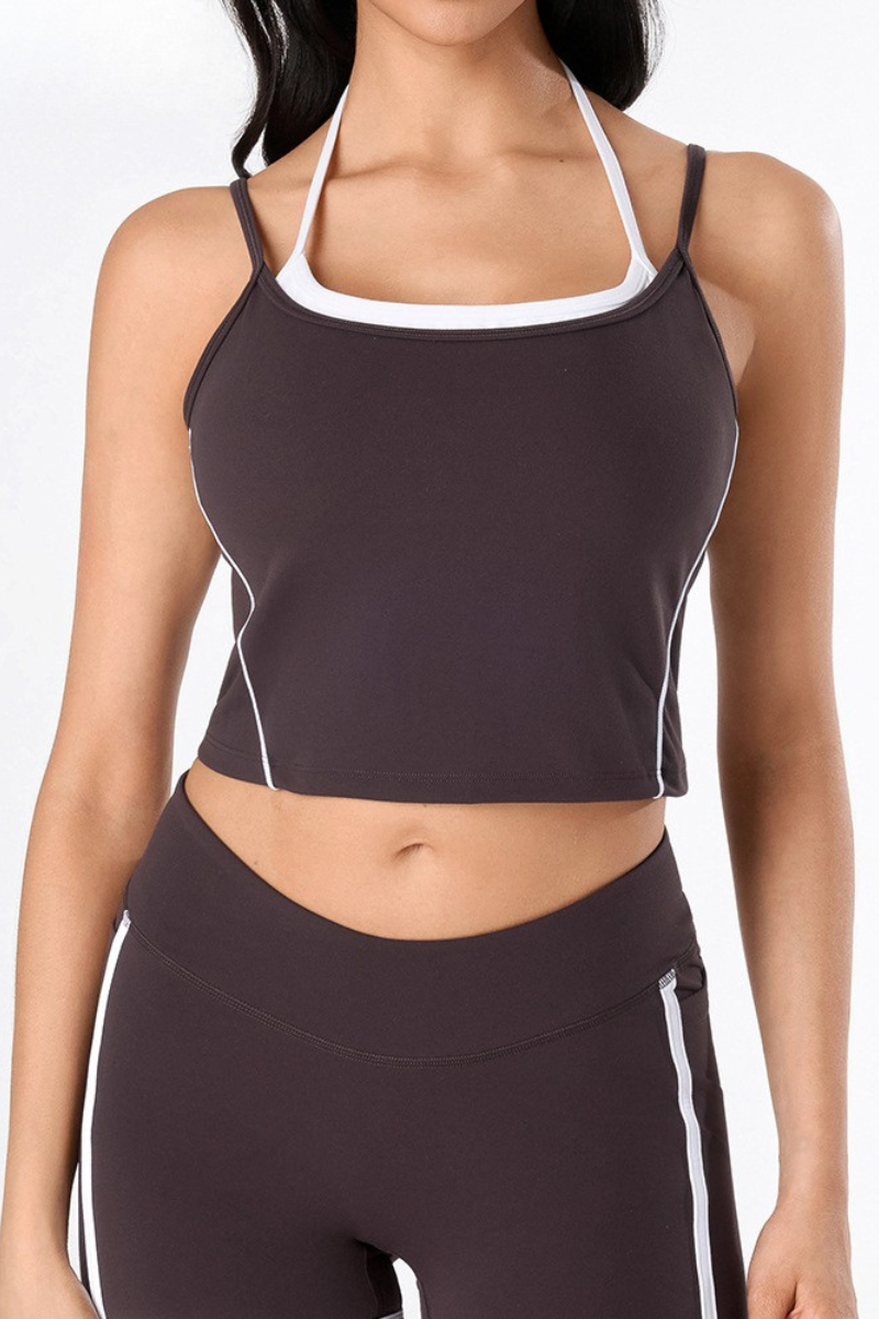 Women's Athletic Color-Block Faux 2 Piece Padded Tank Top
