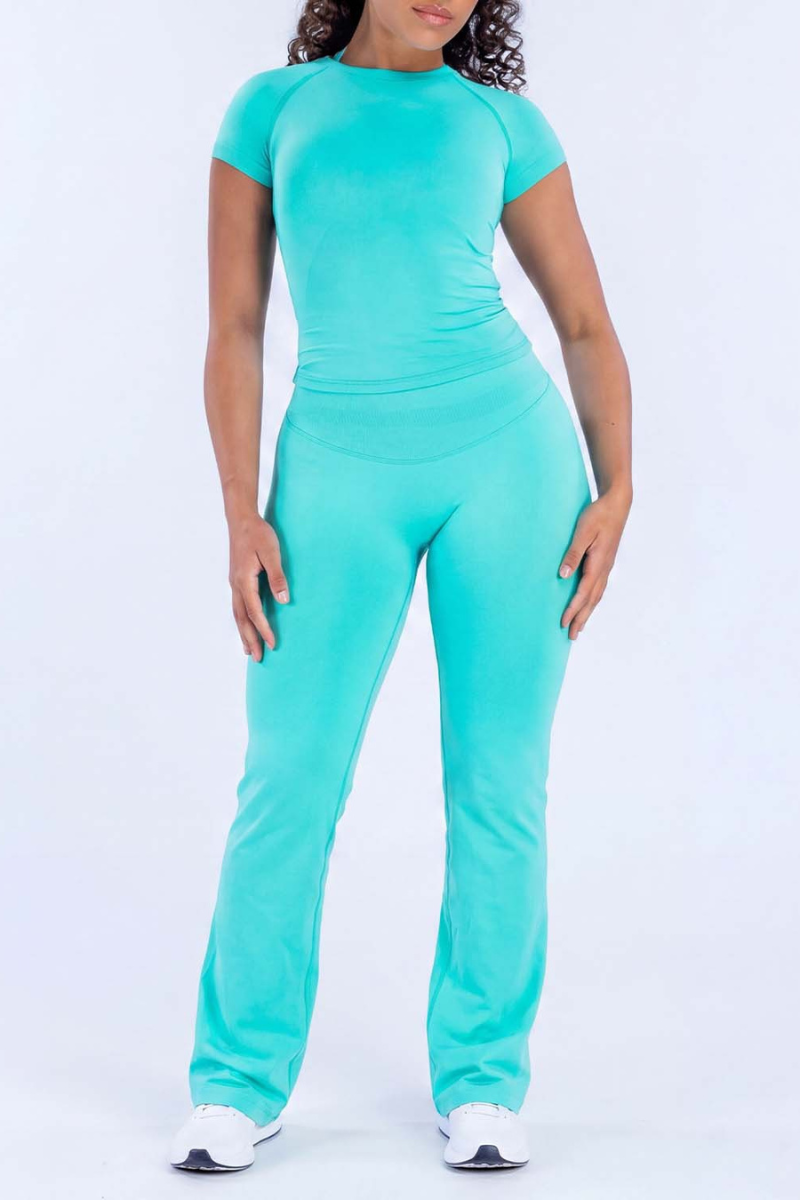 Women's Nude-Feel T-shirt And Flare Pants Athletic Yoga Sets