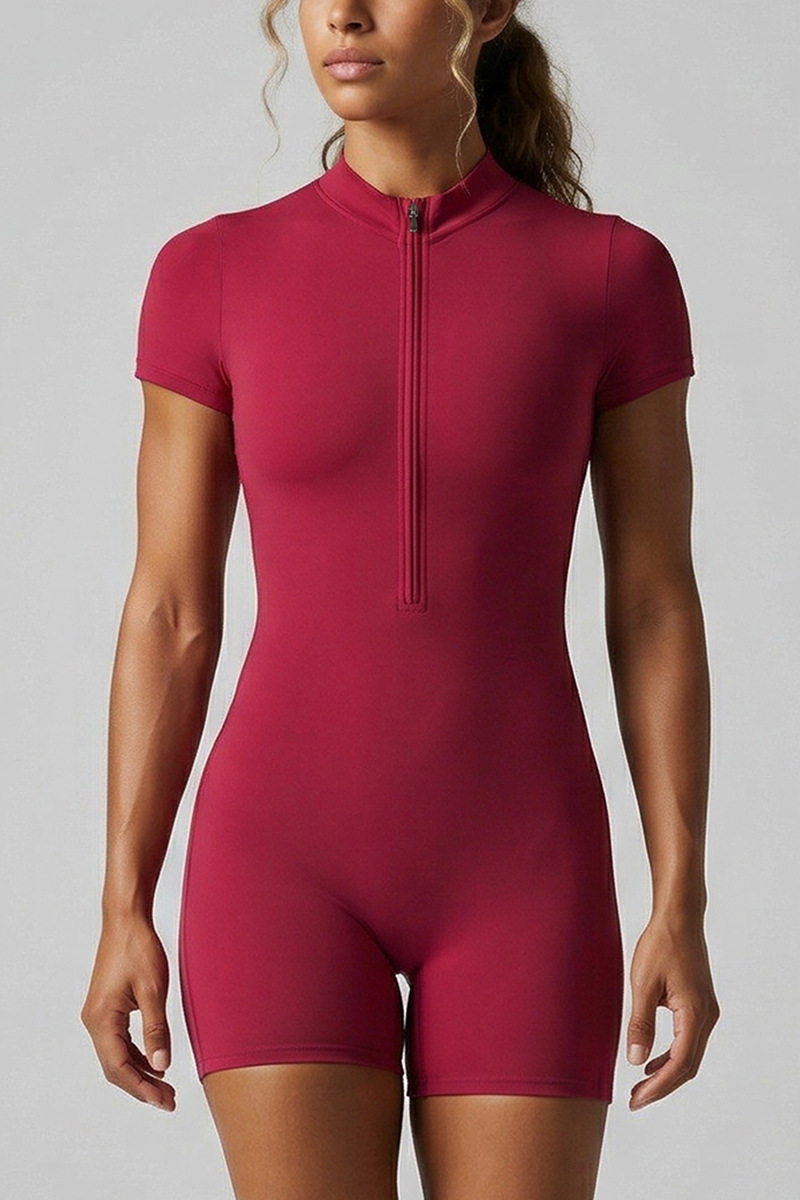 Women's Athletic High Elastic Half Zipper Yoga Jumpsuit