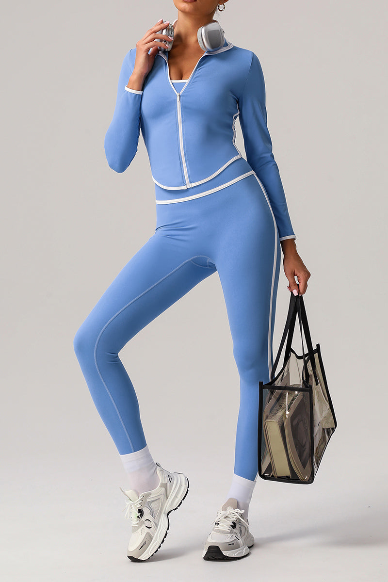 2 Pcs Set Contrasting Color Slim Jacket + Yoga Sports Legging