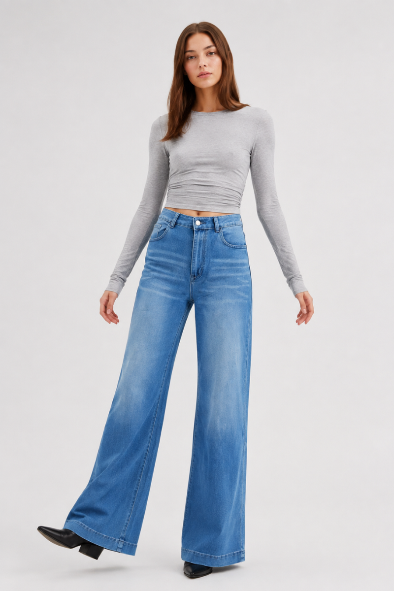 Women's Fall High Waist Wide Leg Flare Jeans