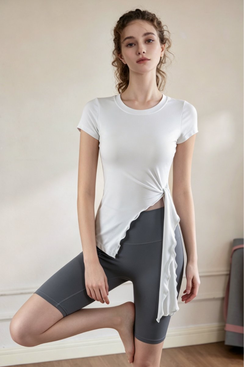 Women's Lyocell Asymmetric Side Tie  Soft Touch Yoga T-Shirt