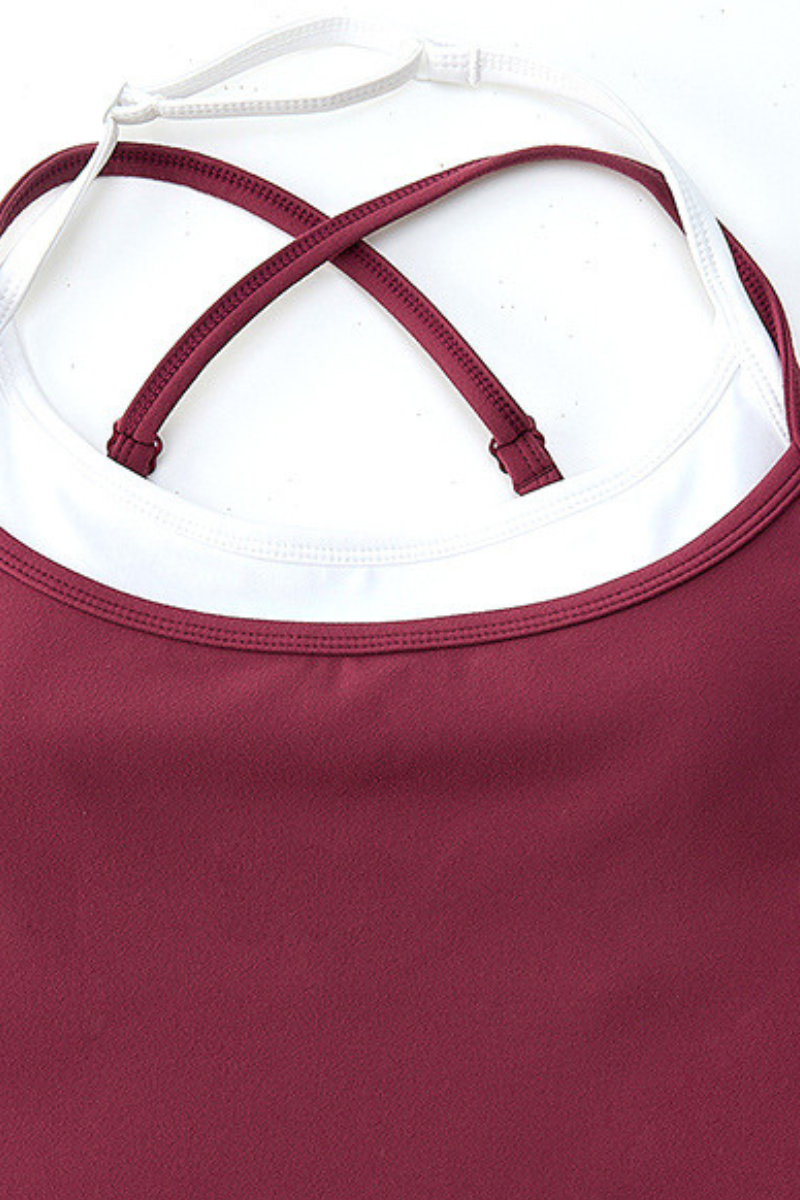 Women's Color-Block Cross-Back Padded Yoga Tank Top