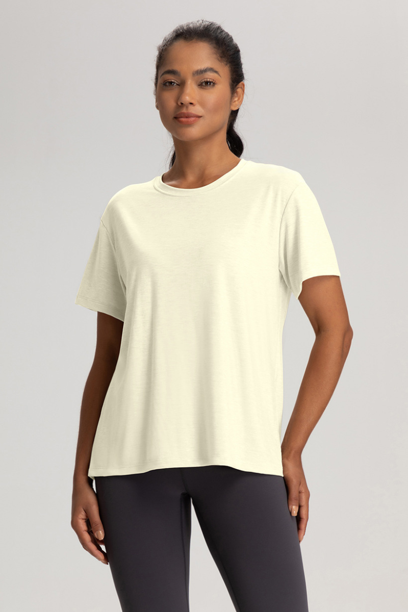 Women Solid Breathable Relaxed-Fit Yoga Short-Sleeve T-Shirt