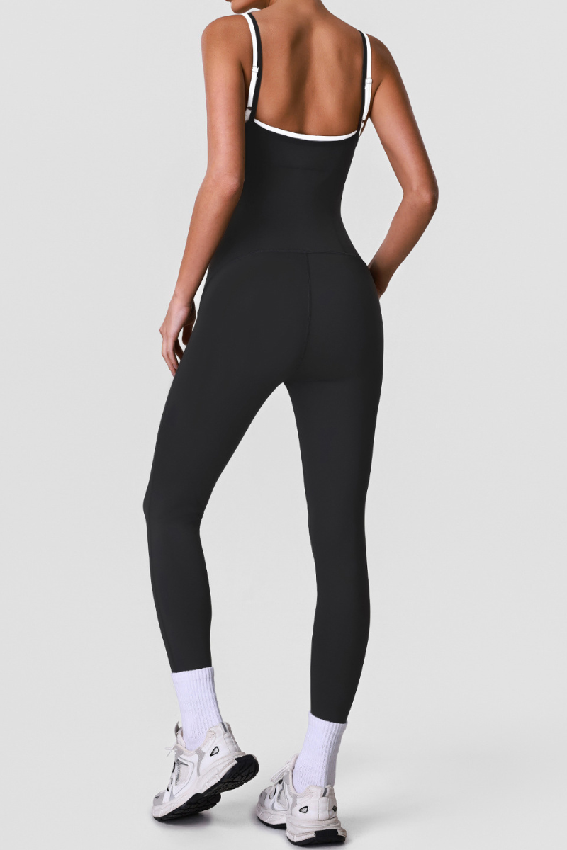 Women's Color-Block Adjustable Thin Strap Workout Jumpsuit