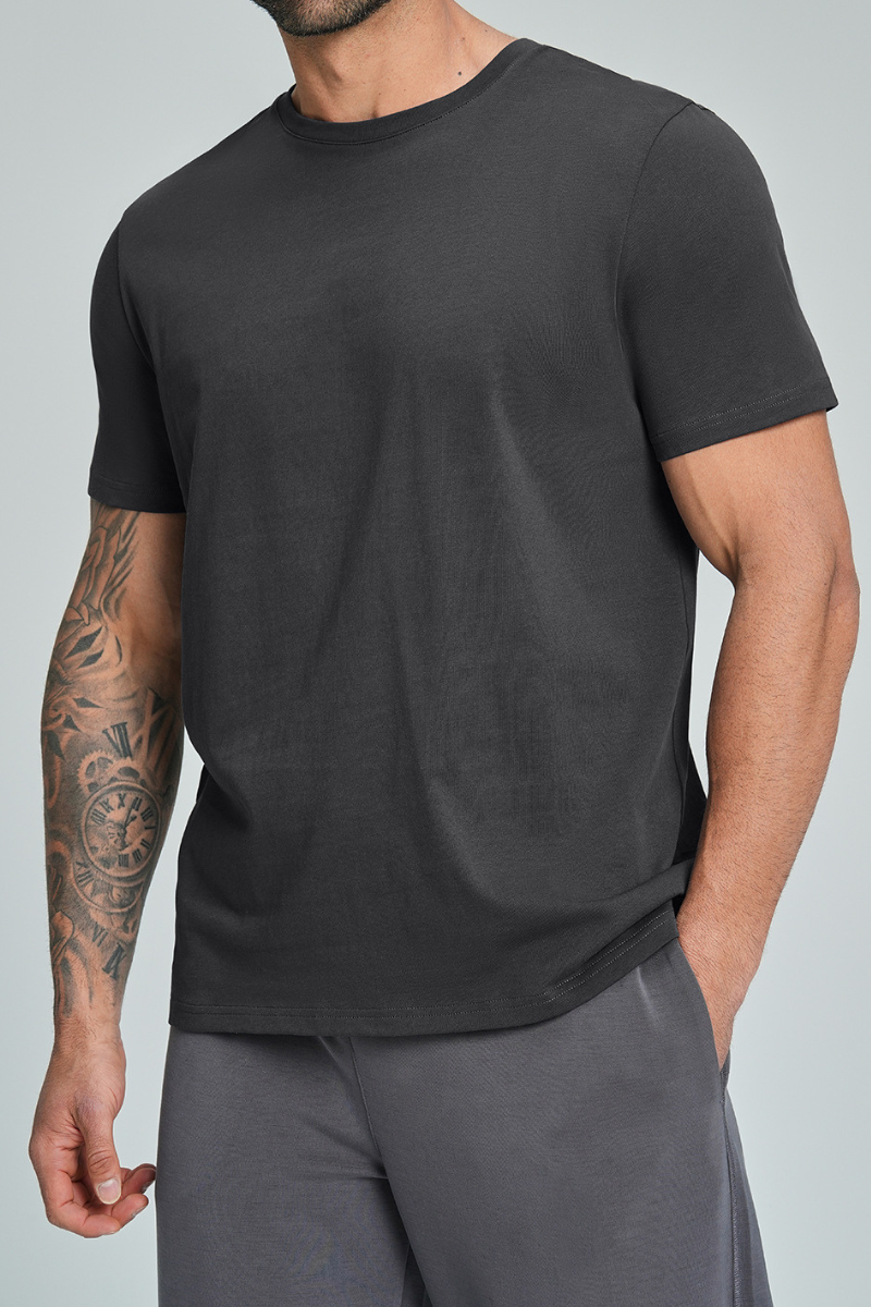 Men's Summer 100% Organic Cotton Solid Crew Neck Sports Tee
