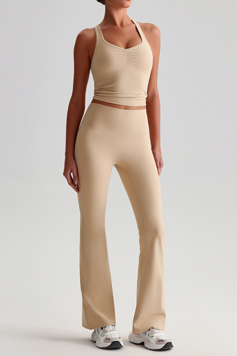 Women's Bare Feel Cropped Tank Top & Flared Yoga Pants Set