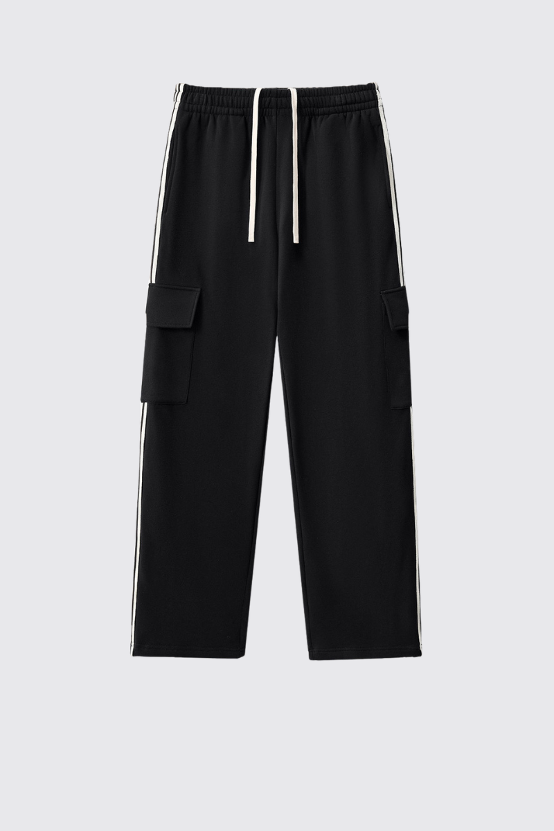Men's 350g Color Block Stripe Pockets Straight Leg Pants