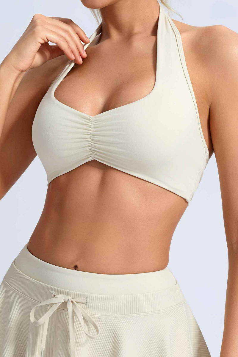 Women's Halter Ruched Padded Naked Feel Sports Bra