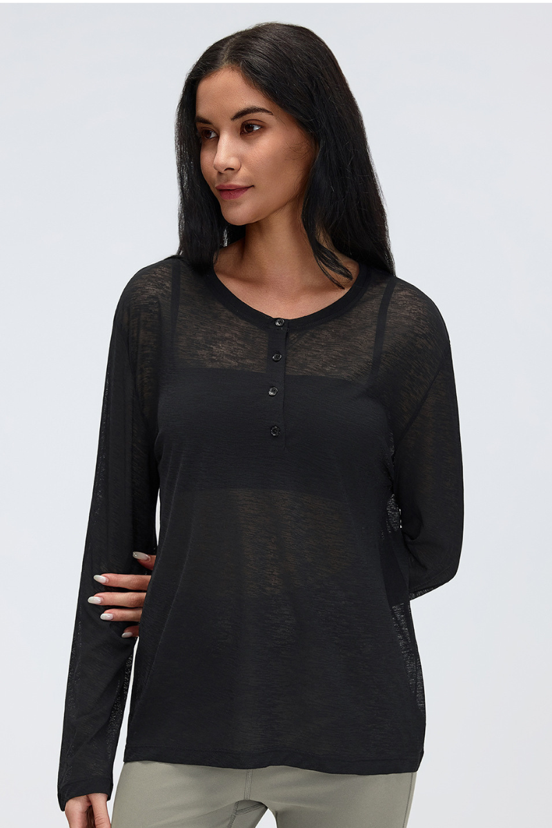 Women's 95g Ultra Light Button Placket Oversized Yoga Top