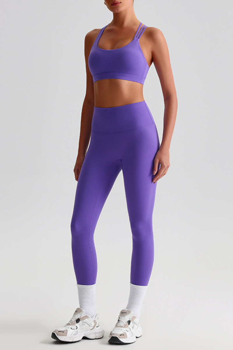 Women's Brushed Cross Back Bra & High Rise Yoga Leggings Set