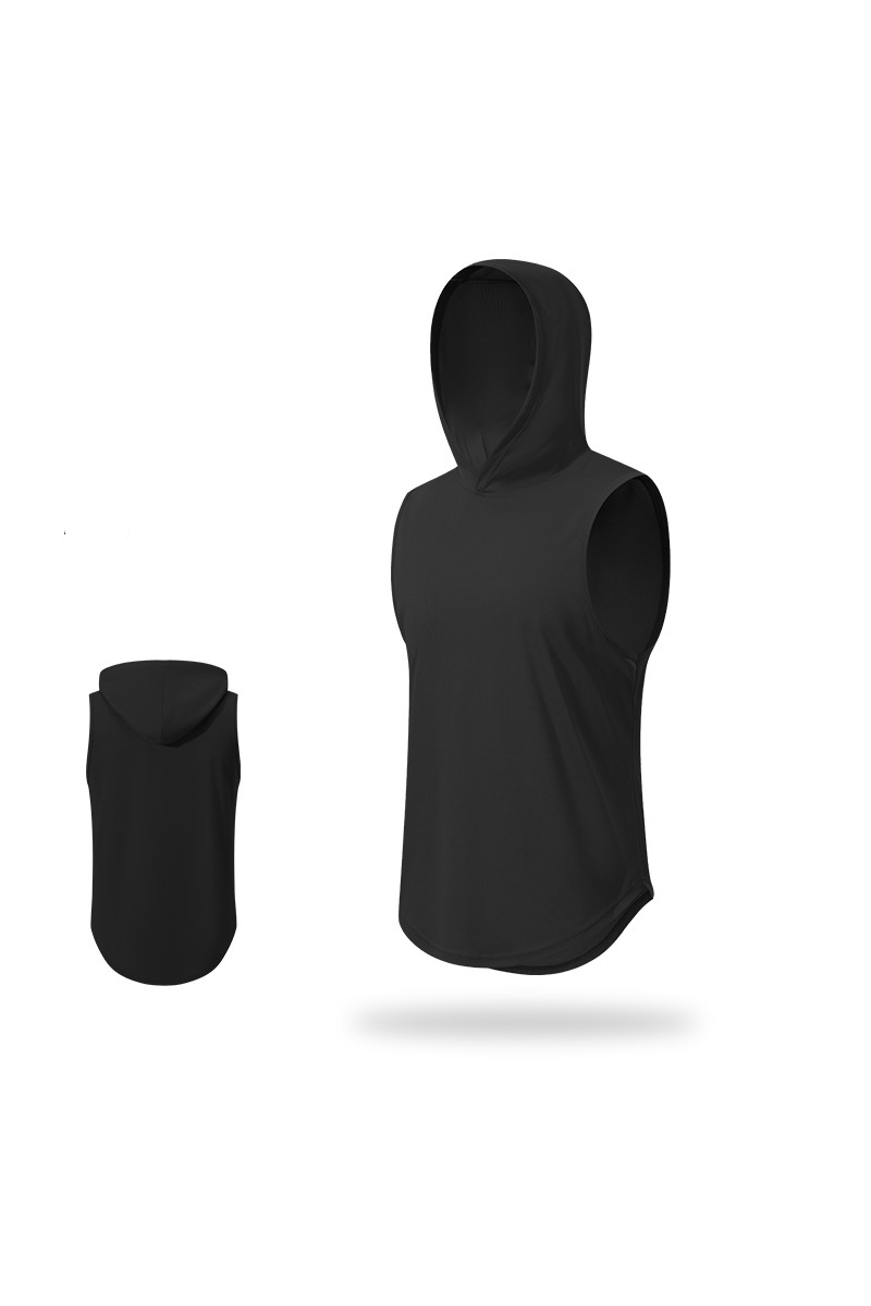 Men's Hooded Curved Hem Mesh Quick Dry Athletic Tank Top