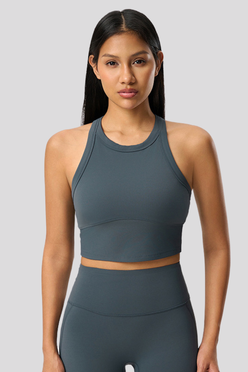 Women Racerback Round Neck Solid Sports Bra