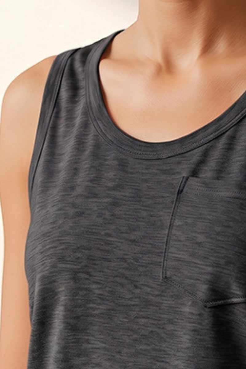 Women's Front Pocket Crew Neck Casual Tank Top